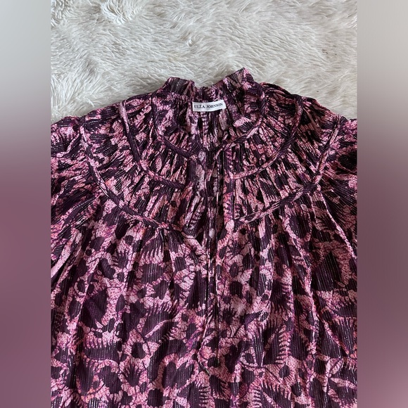 Ulla Johnson Yulia Silk Blend Blouse Top in Bordeaux Metallic Size 6 - Picture 4 of 13